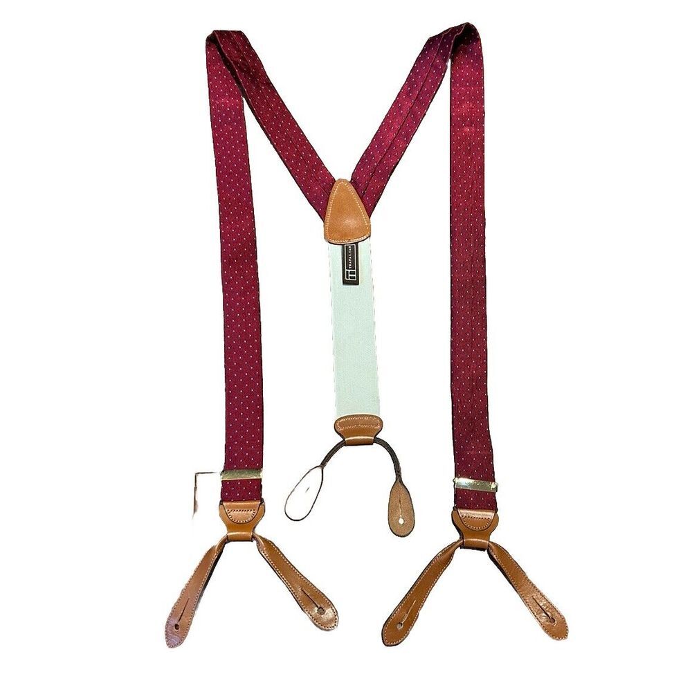 Trafalgar Braces Men Maroon Suspenders Brass Hardware Leather Button Hook Classy